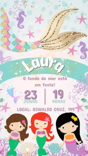 Convite de Aniversário Sereia Fundo do Mar para Editar