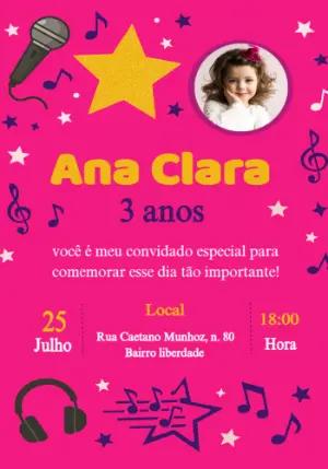 Convite Aniversário Pop Star com Foto para Editar Online