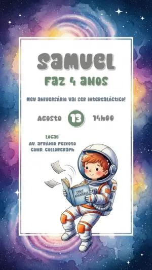 Convite de Aniversário Astronauta Infantil para Editar Online
