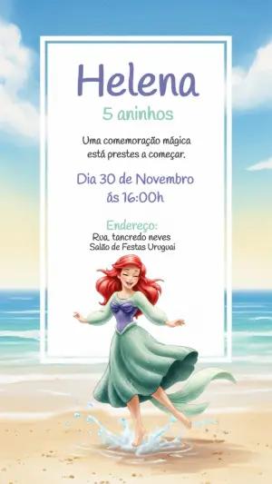 Convite Digital Princesa Ariel na Praia para Editar Online