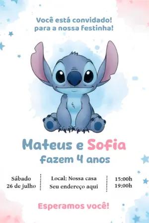 Convite Aniversário Duplo Stitch para Editar Online
