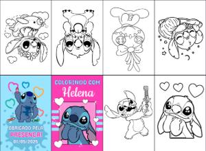 Lembrancinha Stitch: Mini Livro de Colorir para Editar Online