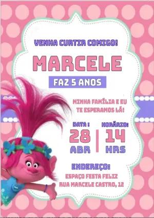 Convite de Aniversário Trolls com a Poppy para Editar Online