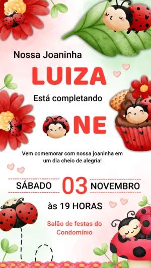 Convite de Aniversário Joaninha Fofo para Editar Online