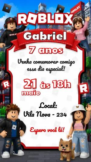Convite de Aniversário Roblox Infantil para Editar
