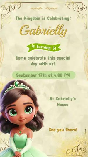 Princess Frog Birthday Invitation | Green & Gold Editable Template