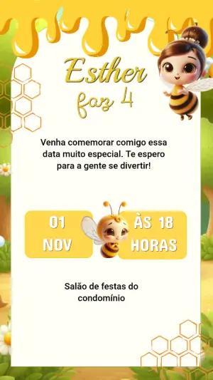 Convite de Aniversário Abelhinha Fofo para Editar Online