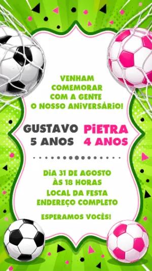 Convite Duplo Futebol Menino e Menina para Editar