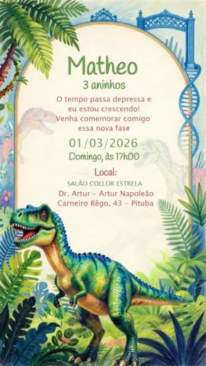 Convite Animado de Aniversário Dinossauro para Editar
