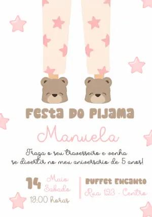 Convite Aniversário Festa do Pijama Fofo para Editar Online