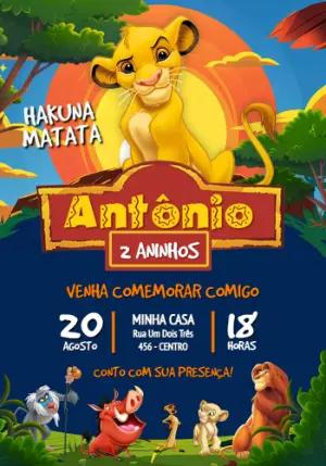 Convite de Aniversário Rei Leão Editável com Simba