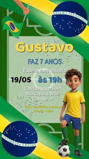 Convite de Aniversário Futebol Brasil Menino Editável