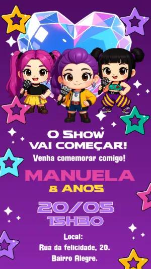 Convite de Aniversário K-Pop com Cantoras para Editar Online