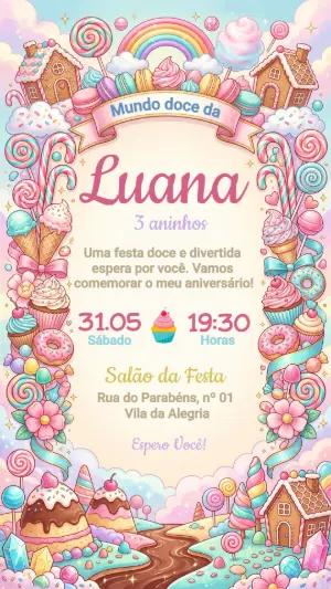 Convite de Aniversário Infantil Mundo Doce Editável