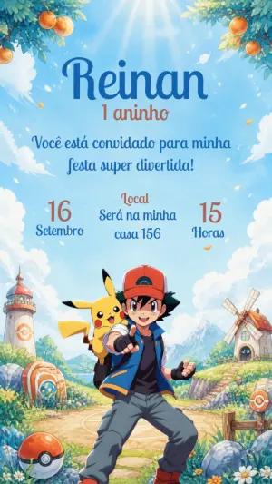 Convite de Aniversário Pokémon: Modelo Digital Editável