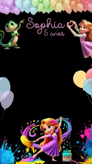 Moldura de Aniversário Rapunzel Artista para Editar Online