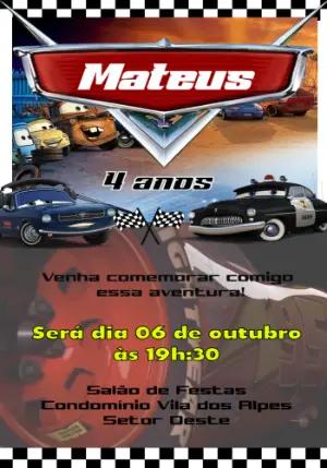 Convite Animado Aniversário Carros Disney para Editar Online