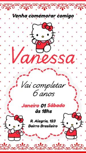Convite Animado Aniversário Hello Kitty para Editar Online