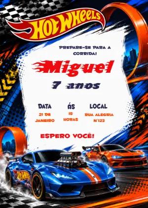 Convite de Aniversário Hot Wheels Digital para Editar