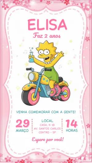 Convite de Aniversário Lisa Simpson Rosa para Editar