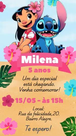 Convite Animado Aniversário Lilo & Stitch para Editar Online