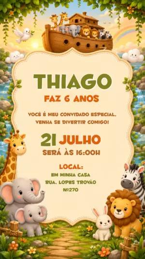 Convite de Aniversário Arca de Noé Infantil para Editar