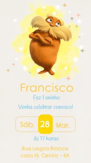 Convite Digital Aniversário Infantil O Lorax para Editar
