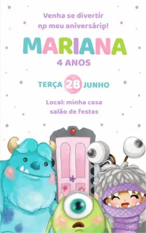 Convite Aniversário Monstros SA Aquarela para Editar Online