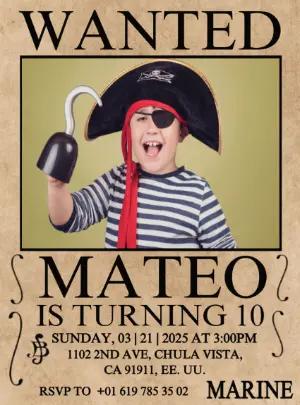 Editable Pirate Wanted Poster Birthday Invitation