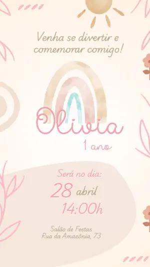 Convite Aniversário Boho Arco-íris para Editar Online