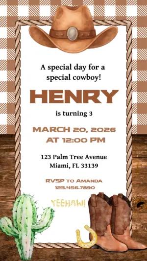 Rustic Cowboy Birthday Invitation Editable Template