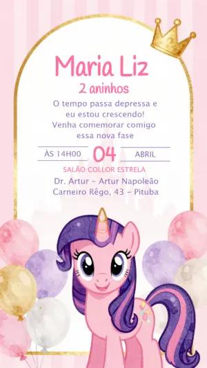 Convite de Aniversário My Little Pony Rosa e Lilás Editável