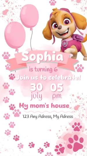 Editable Pink Paw Patrol Birthday Invitation with Skye