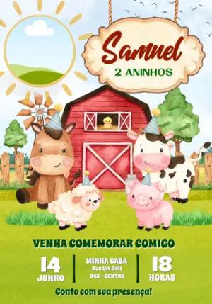 Convite de Aniversário Fazendinha com Foto Editável