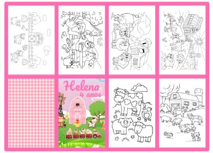 Lembrancinha Livro de Colorir Fazendinha Rosa Modelo Editável