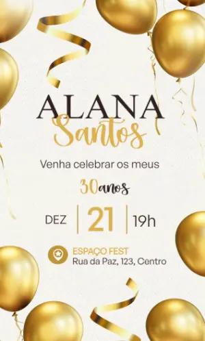 Convite de Aniversário Elegante Dourado para Editar