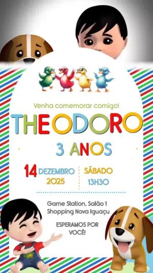 Convite Animado Aniversário Infantil Patinhos Coloridos para Editar