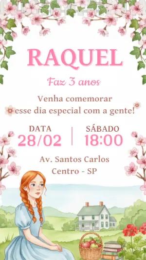 Convite Aniversário Menina Campo e Flores Modelo Editável
