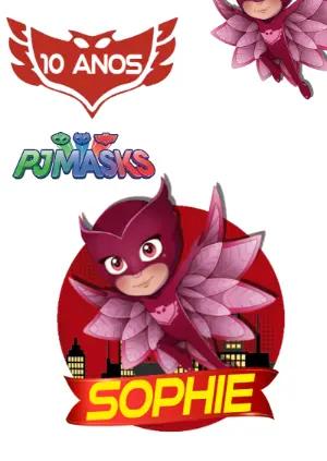Topo de Bolo PJ Masks Corujinha Editável para Aniversário