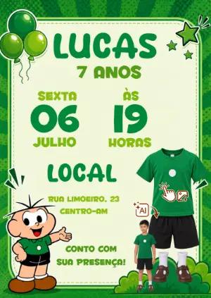 Vire o Cebolinha! Convite de Aniversário com Foto IA Editável