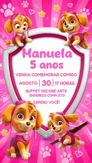 Convite de Aniversário Skye Patrulha Canina Rosa para Editar