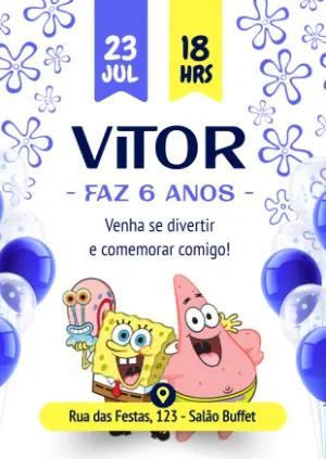 Convite de Aniversário Bob Esponja para Editar Online