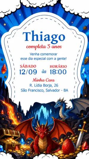 Convite Aniversário Dragões: Modelo Digital Editável para Festa