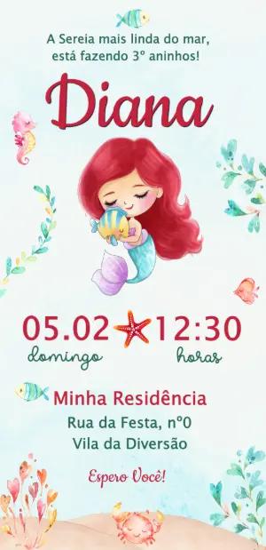 Convite de Aniversário Pequena Sereia Baby Editável