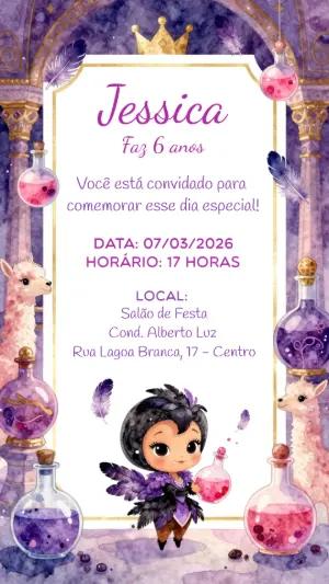 Convite de Aniversário Fantasia com Poções Mágicas Editável