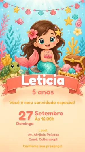 Convite de Aniversário Sereia Fundo do Mar para Editar