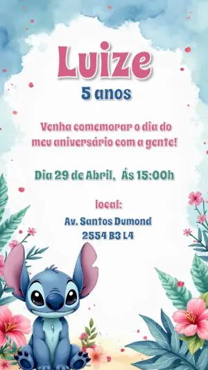 Convite Aniversário Stitch Tropical para Editar Online