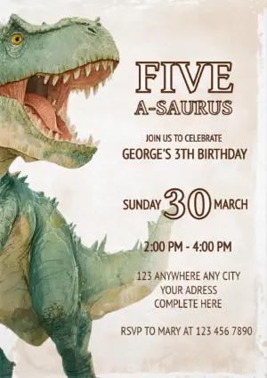 Watercolor T-Rex Dinosaur Birthday Invitation | Editable Template