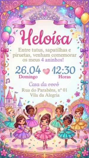 Convite de Aniversário Bailarina Princesa Editável