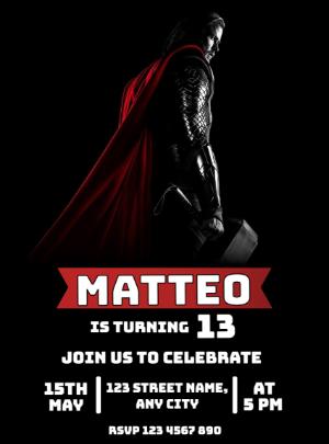 Editable Thor Birthday Invite | Dark Superhero Template